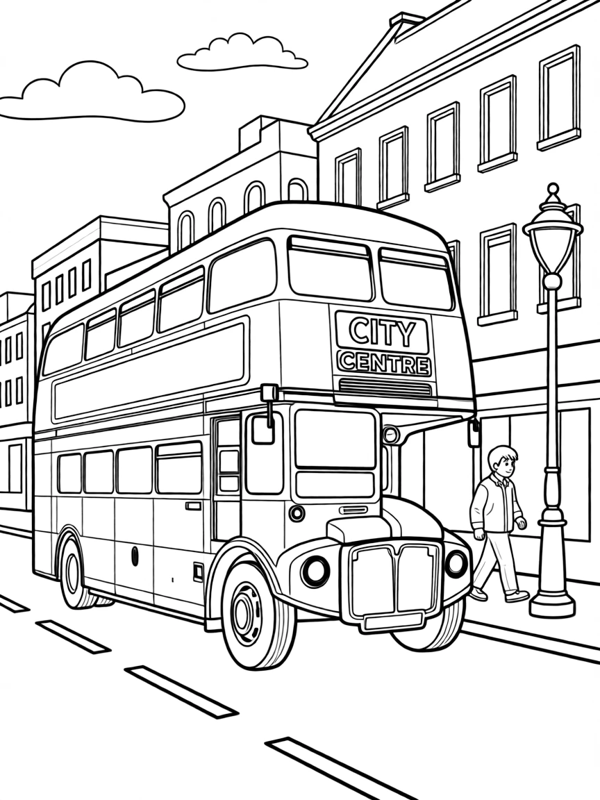 (UK, United Kingdom) Red double-decker bus on city street