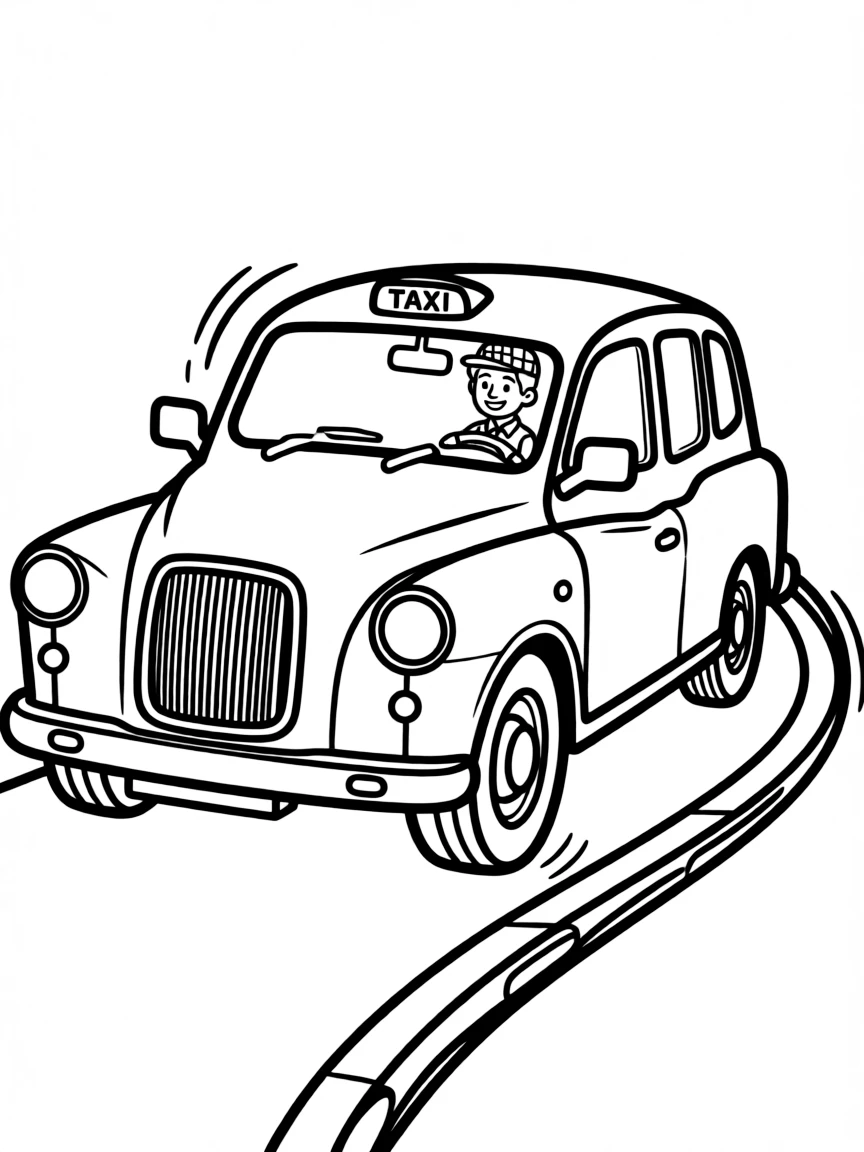 (UK, United Kingdom) Black taxi cab with turning circle