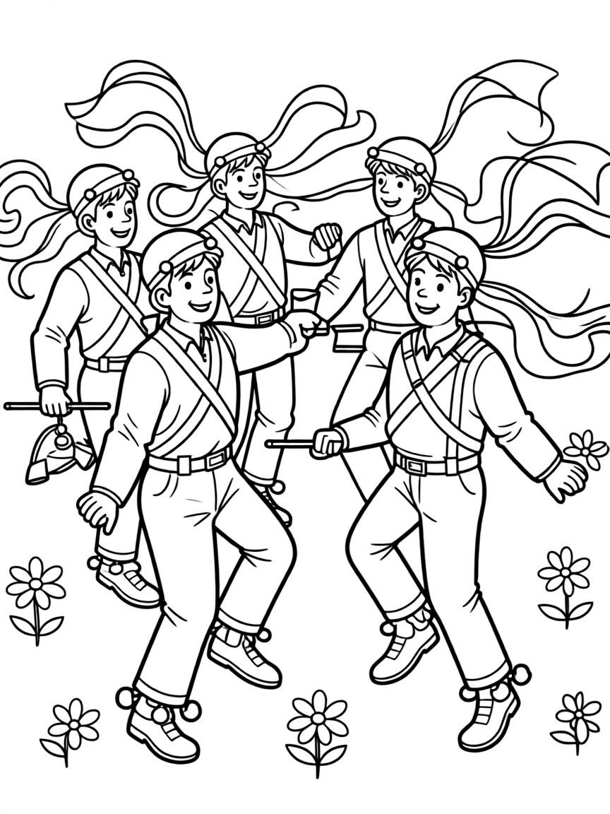 (UK, United Kingdom) Morris dancers with ribbons and bells