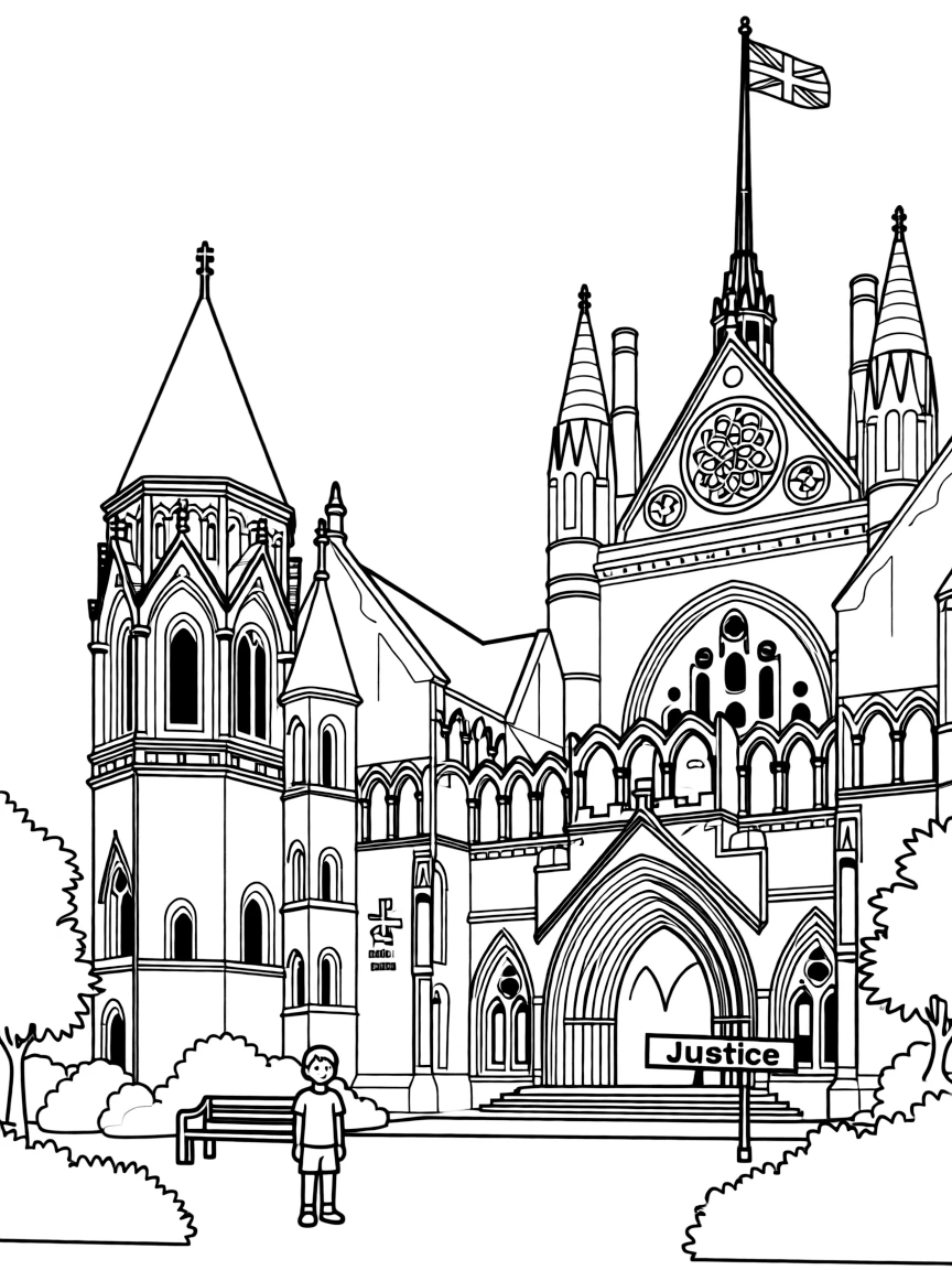 (UK, United Kingdom) Royal Courts of Justice with Gothic towers