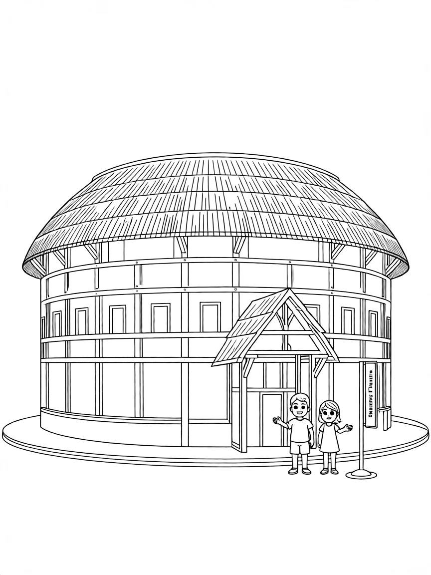 (UK, United Kingdom) Shakespeare's Globe Theatre with thatched roof