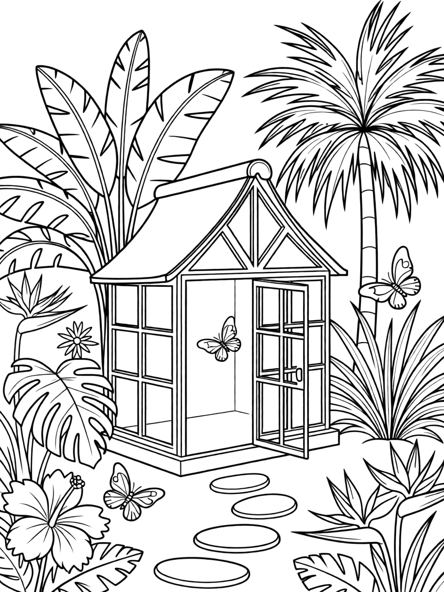 (UK, United Kingdom) Butterfly house with tropical plants