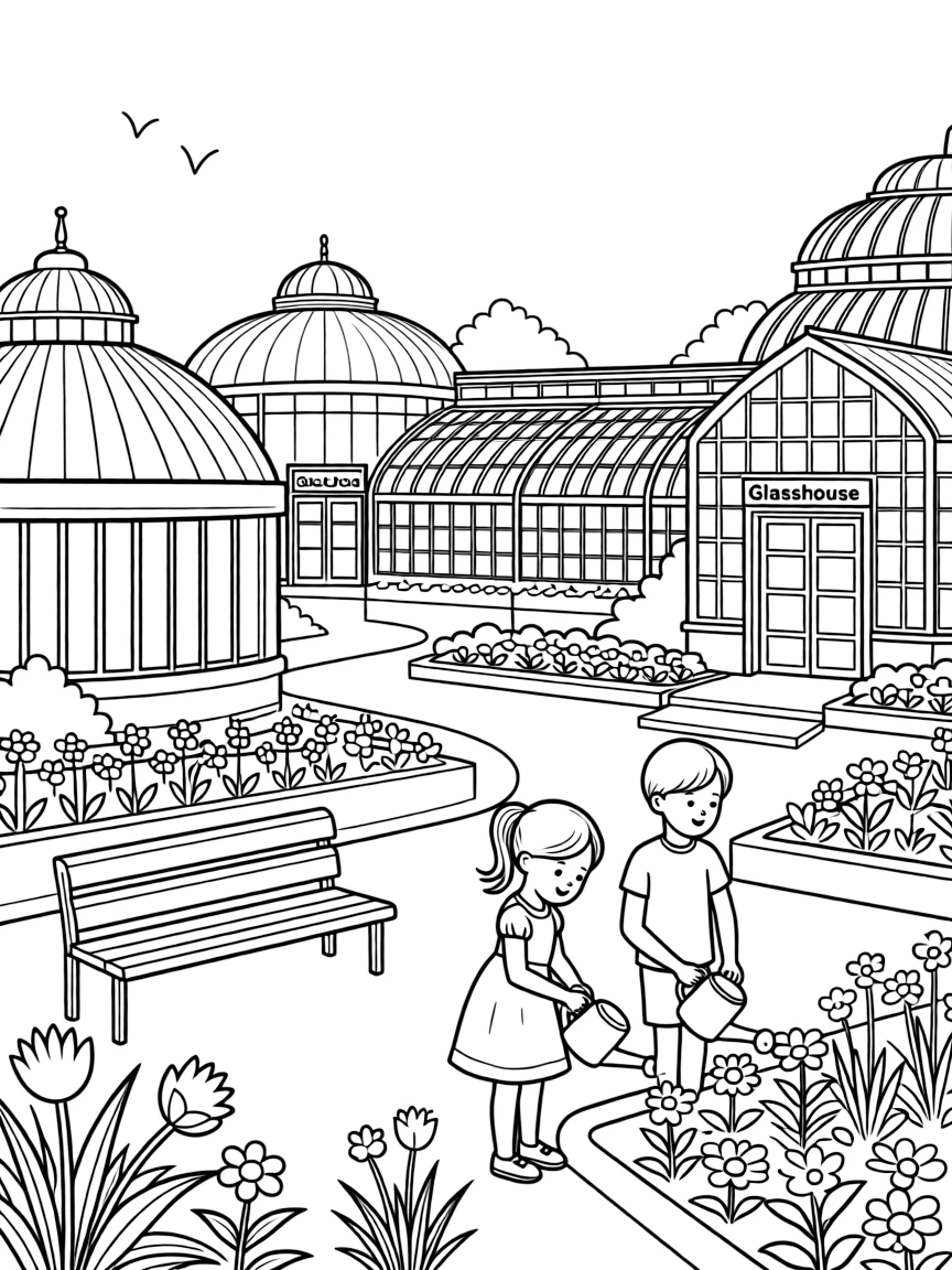 (UK, United Kingdom) Wisley Gardens with glasshouses