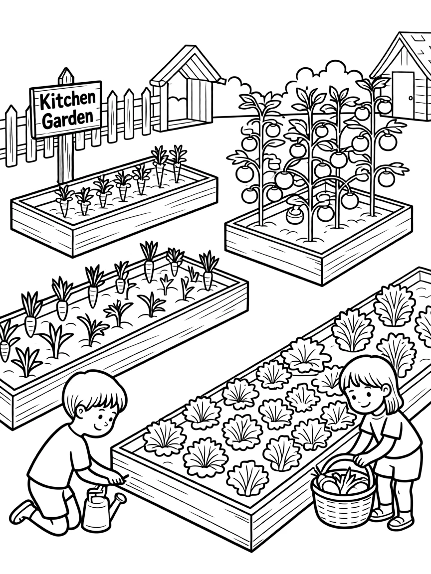 (UK, United Kingdom) Kitchen garden with vegetable plots
