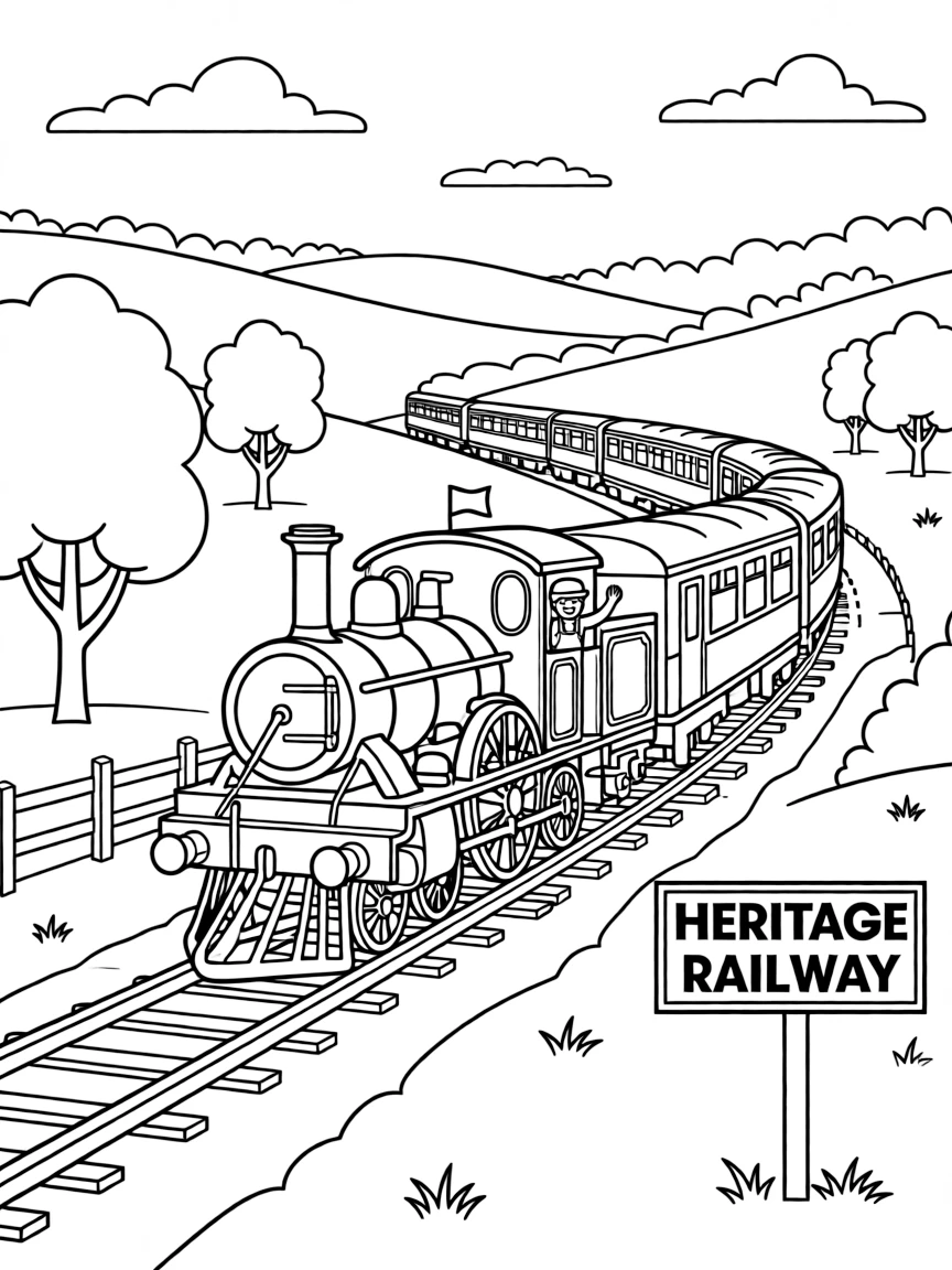 (UK, United Kingdom) Heritage railway through countryside