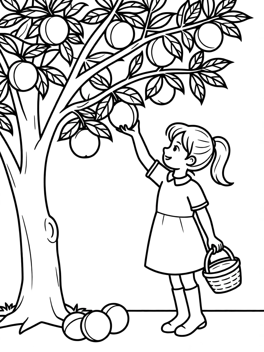 (Georgia) A girl picking peaches from a tree