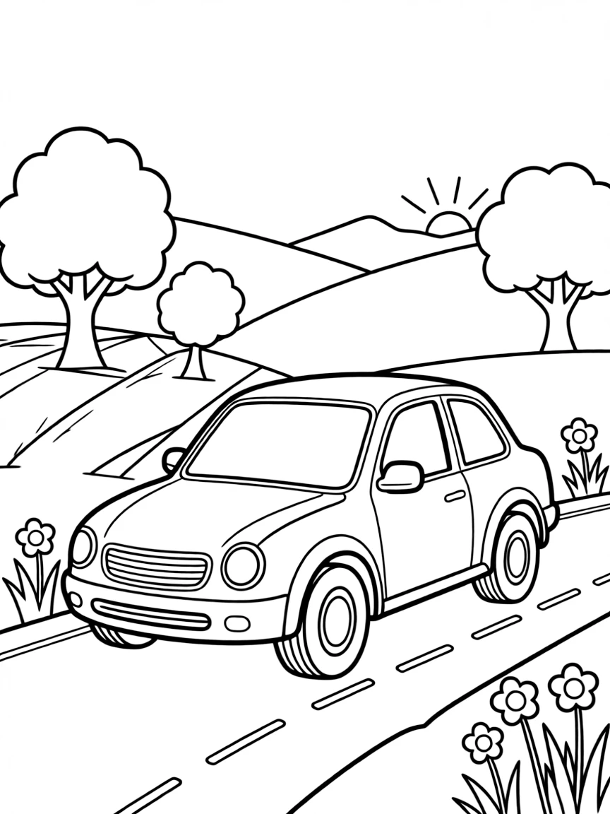 (Georgia) A car driving through scenic countryside
