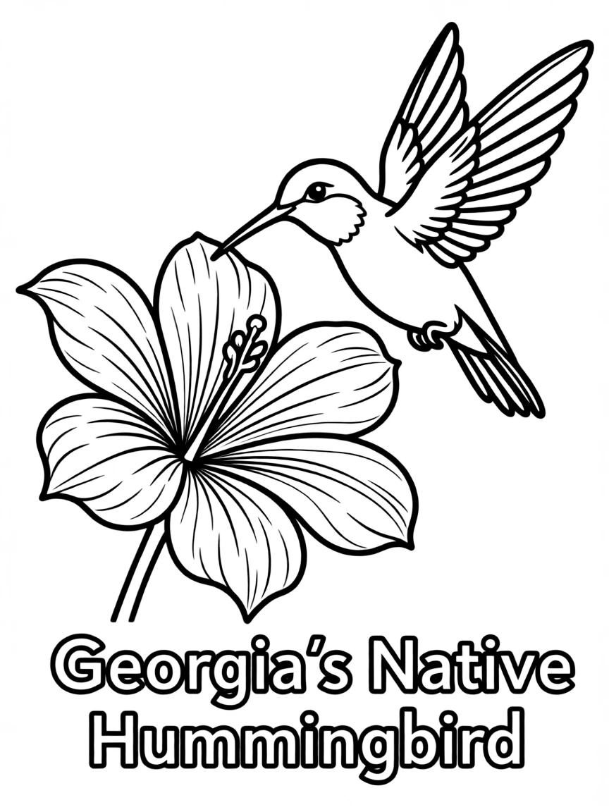 (Georgia) A hummingbird near a flower – state’s native bird