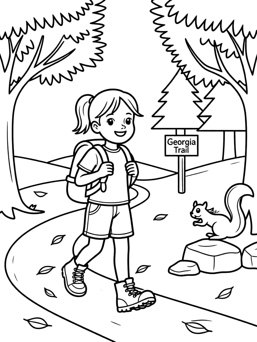 (Georgia) A child hiking on a Georgia trail