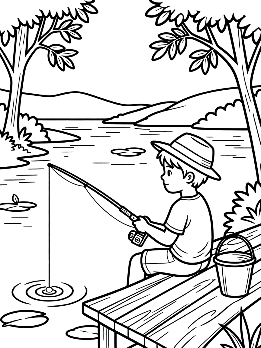 (Arkansas) A kid fishing in a peaceful Arkansas lake