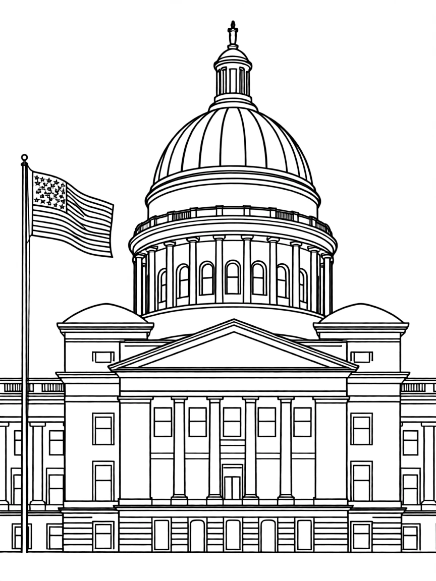 (Arkansas) The Arkansas State Capitol building with an American flag
