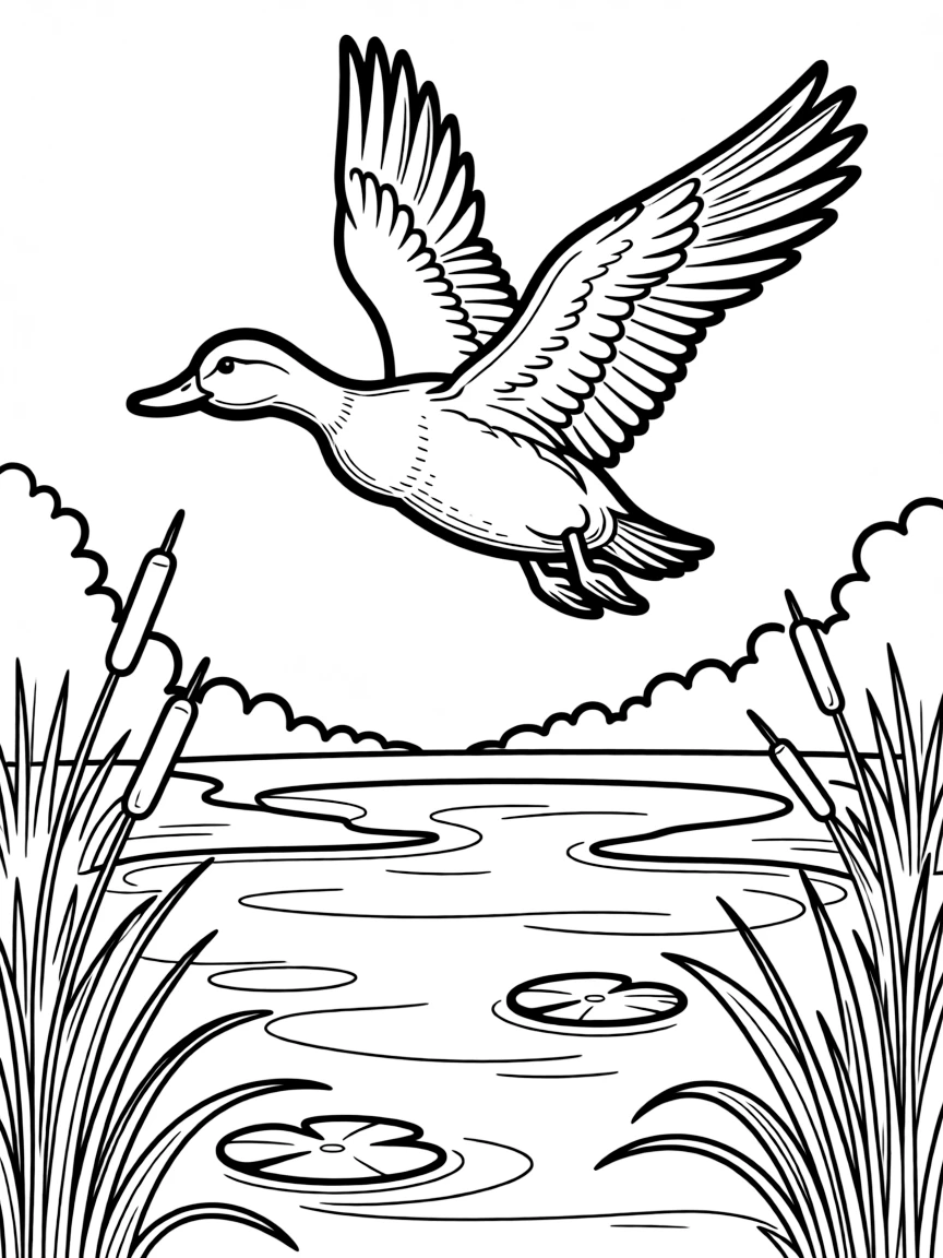 (Arkansas) A duck flying over a wetland in Stuttgart