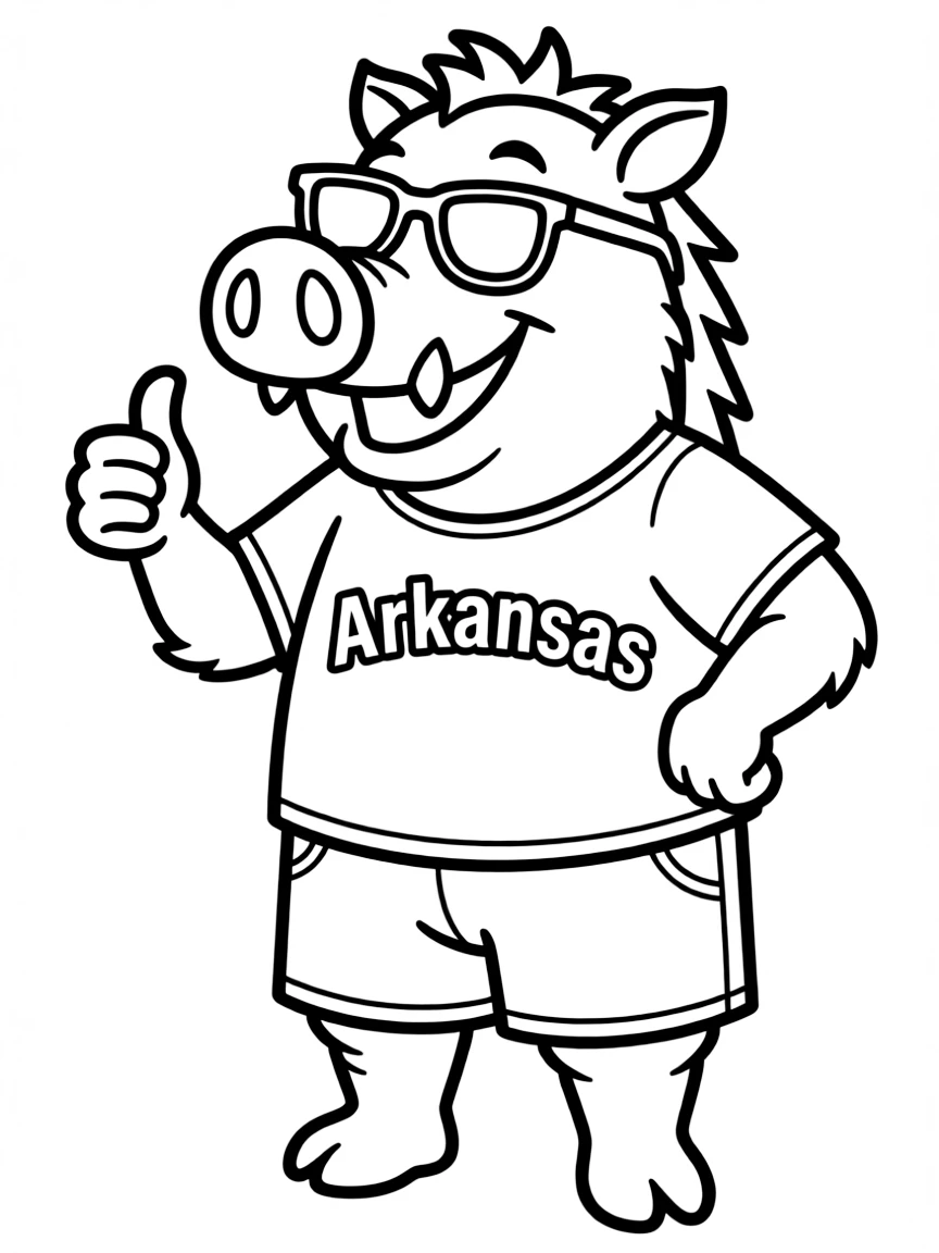 (Arkansas) A razorback hog mascot with sunglasses