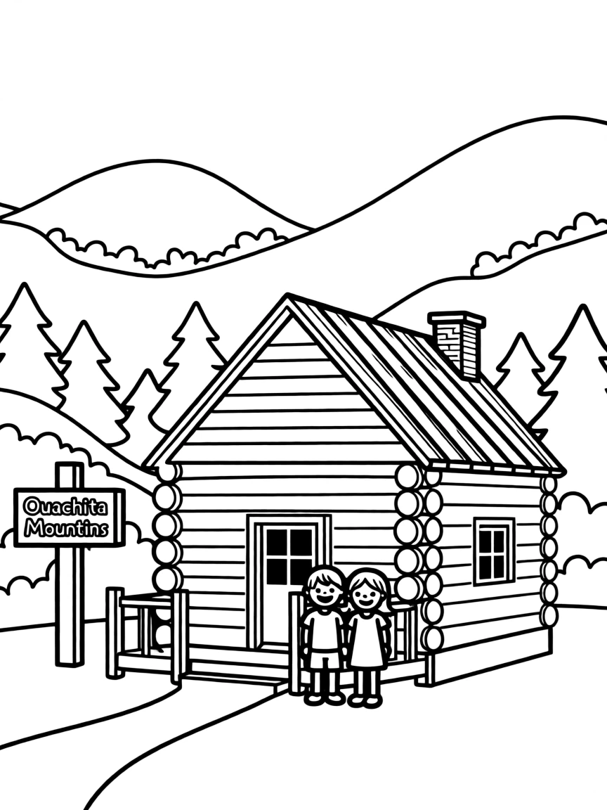 (Arkansas) A log cabin in the Ouachita Mountains