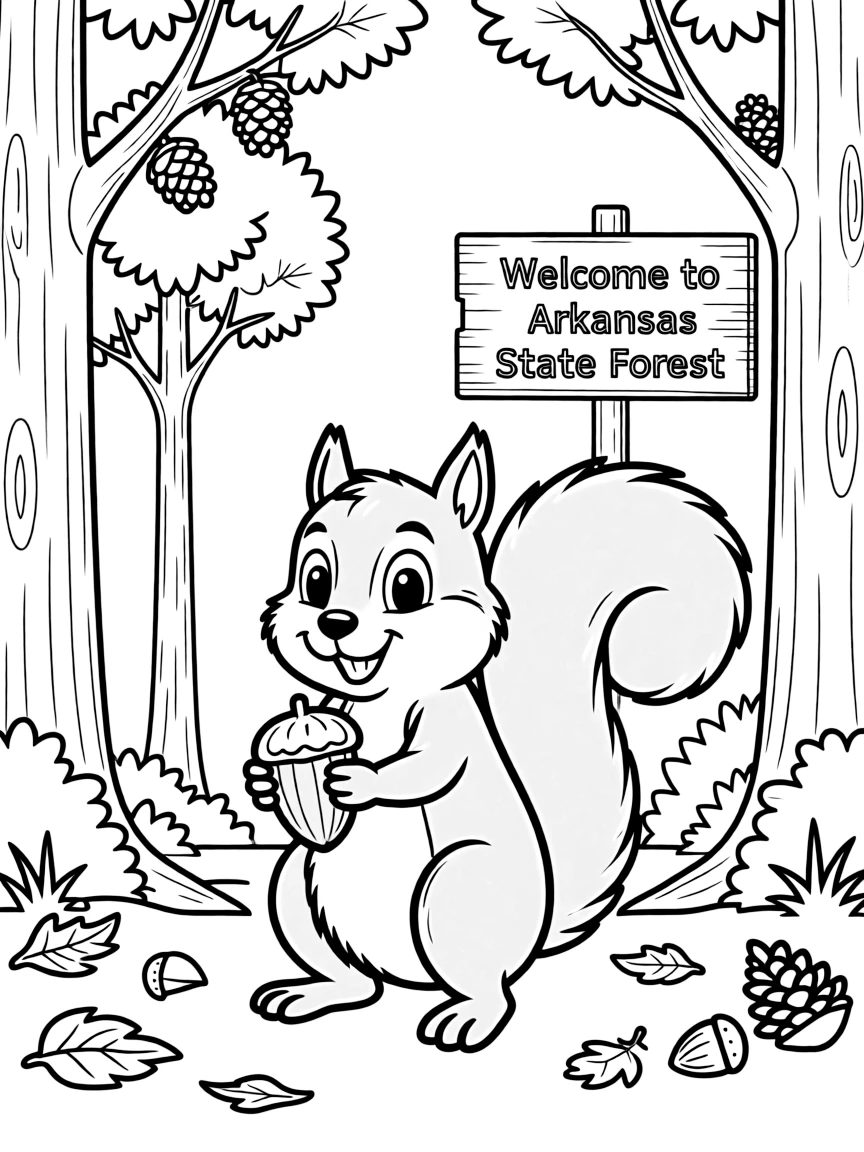 (Arkansas) A squirrel holding an acorn in a state forest