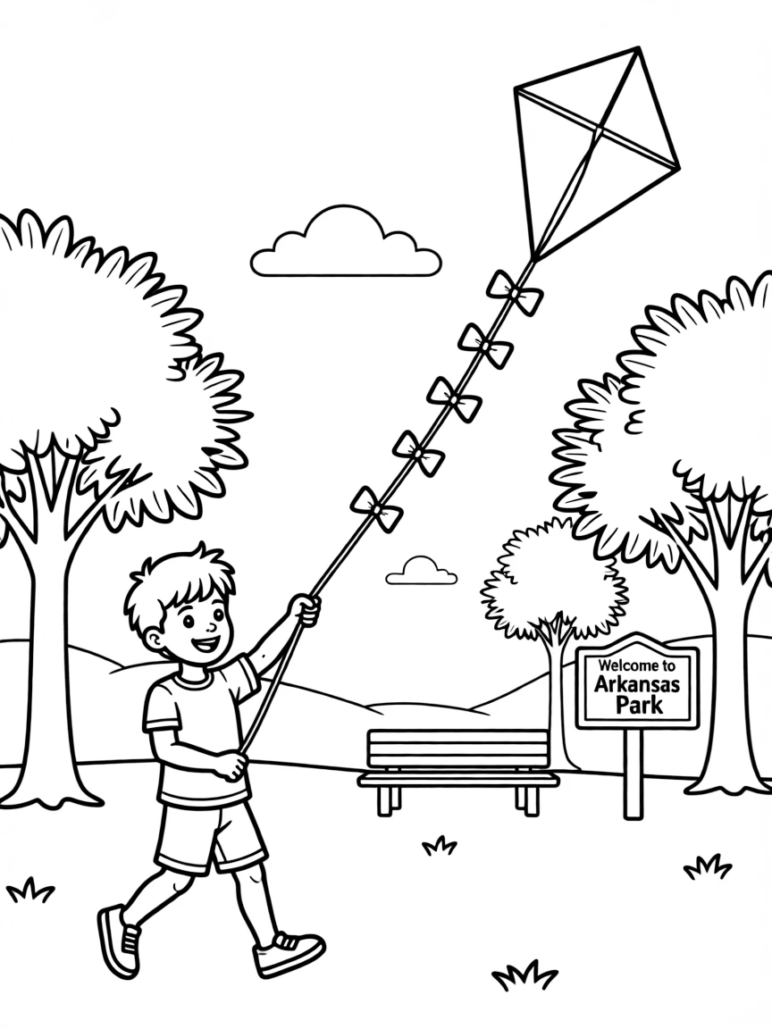 (Arkansas) A kid flying a kite in an Arkansas park