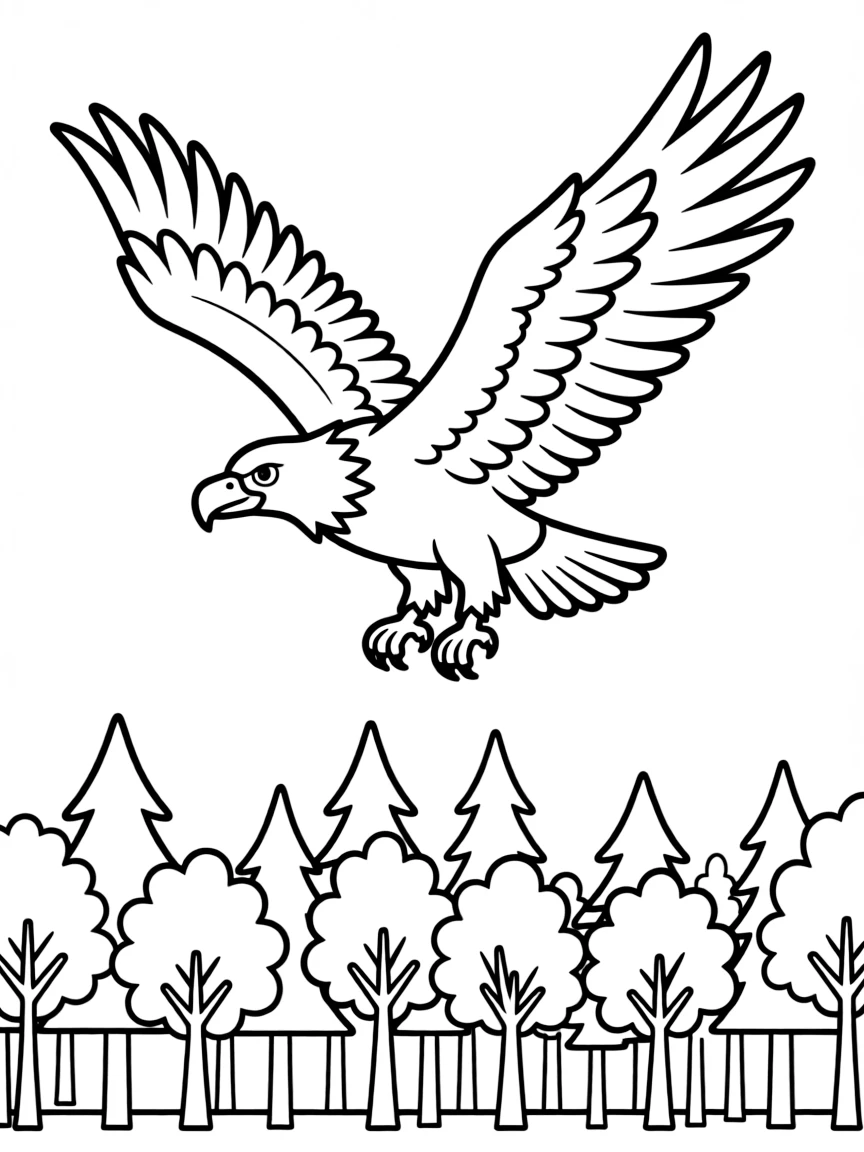 (Arkansas) A bald eagle soaring over a forest
