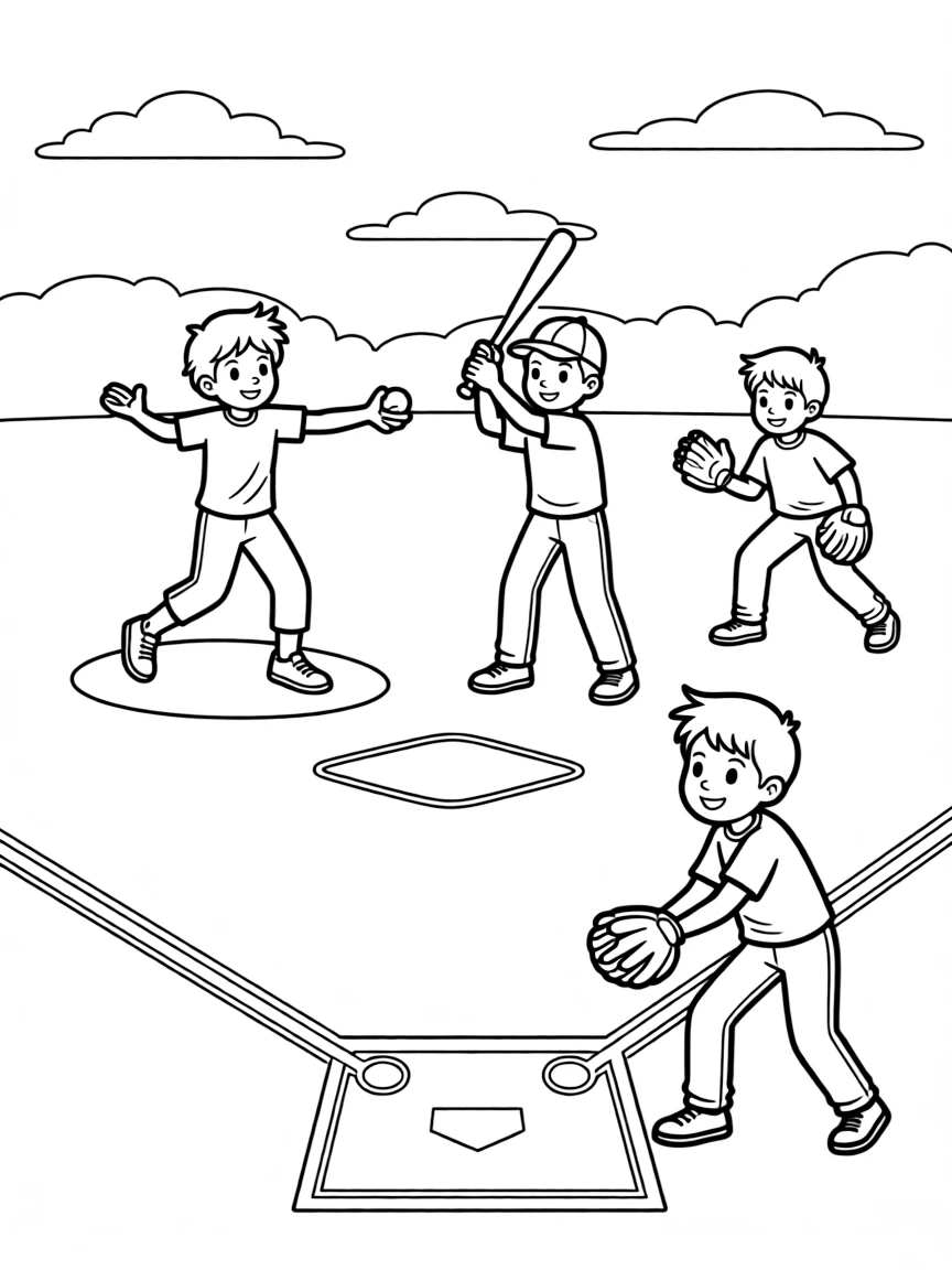 (Arkansas) A group of kids playing baseball in an open field