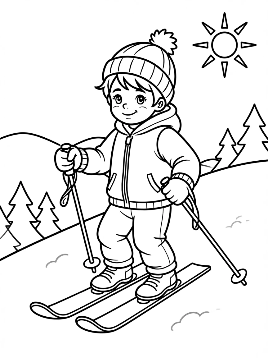 (Colorado) A child skiing down a snowy slope