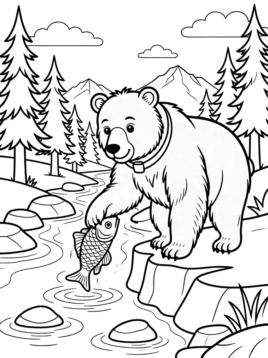 (Colorado) A bear catching fish in a mountain stream