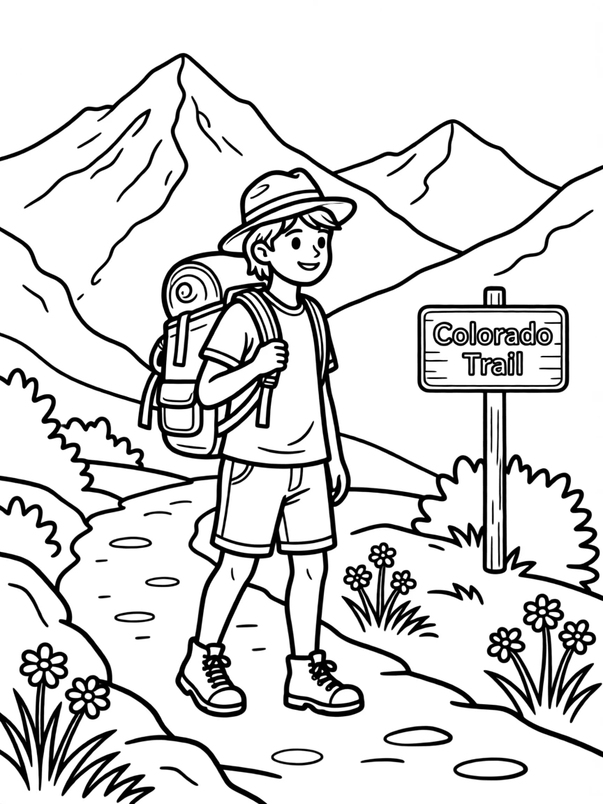 (Colorado) A hiker with a backpack on a mountain trail