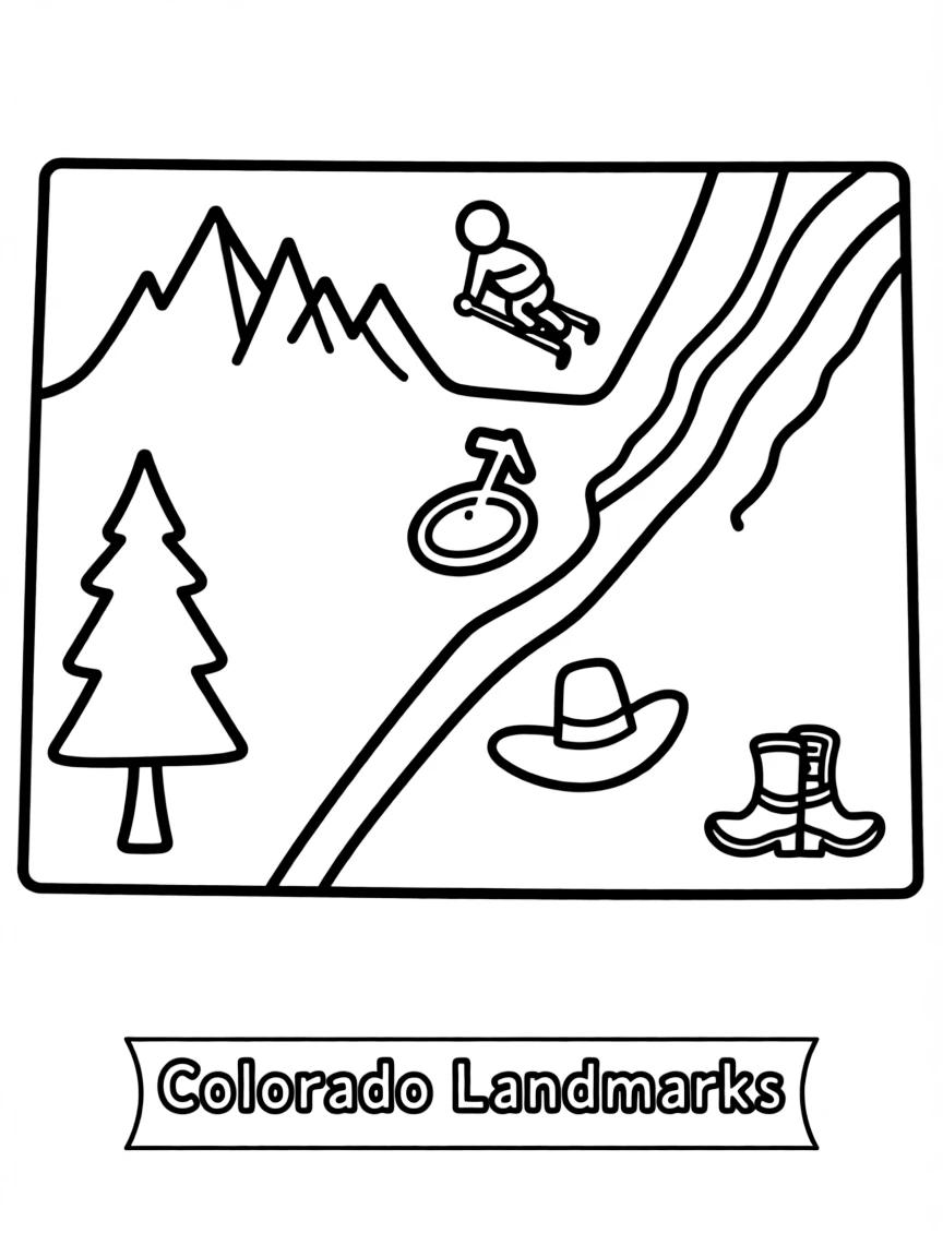 (Colorado) A Colorado state map with fun landmarks