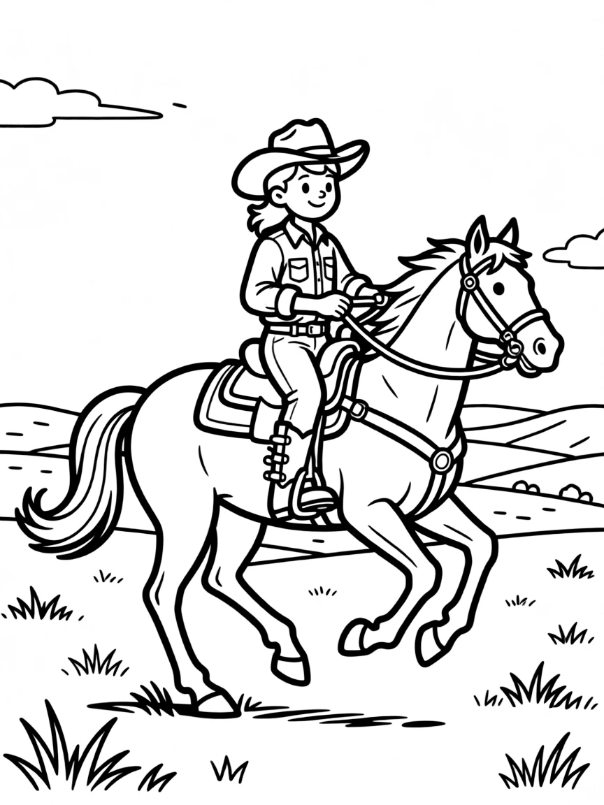 (Colorado) A cowboy riding a horse in the plains