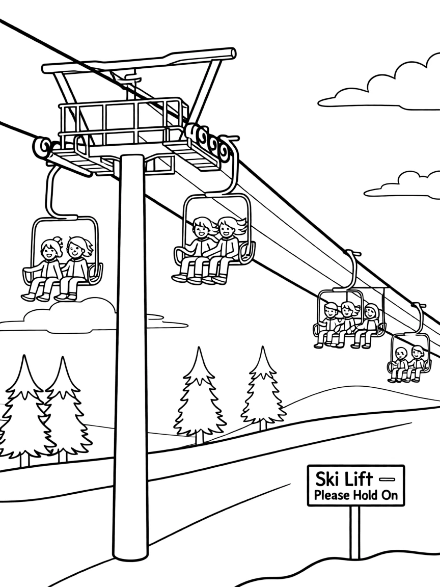 (Colorado) A ski lift carrying people up a snowy hill
