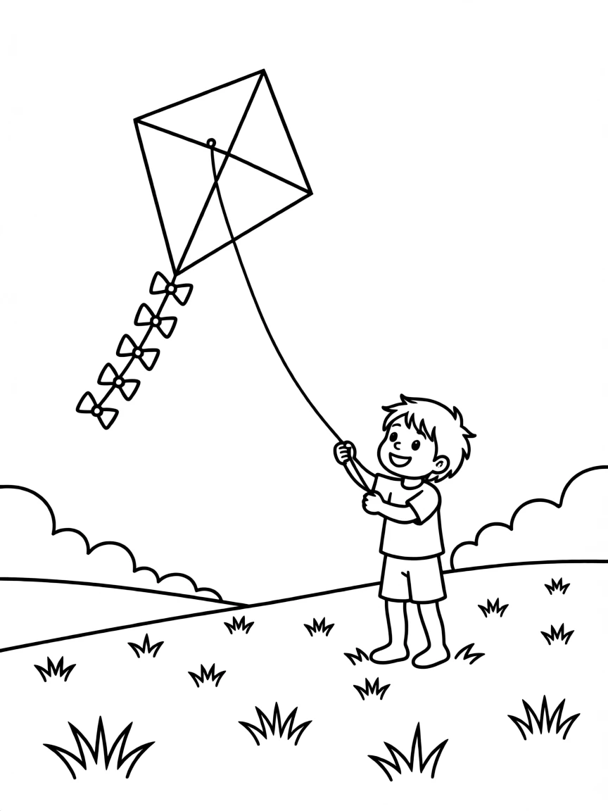(Colorado) A child flying a kite in a grassy field