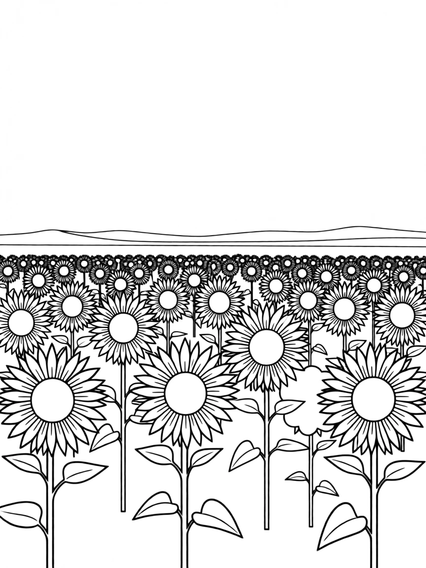 (Kansas) Sunflower field stretching to the horizon