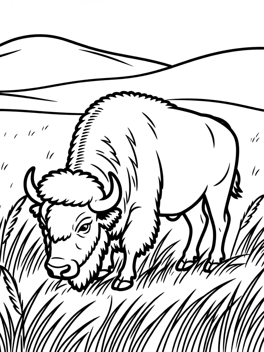 (Kansas) American buffalo grazing on prairie grass