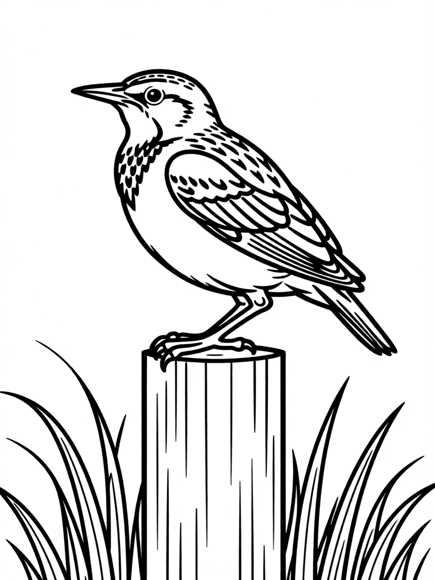 (Kansas) Kansas meadowlark perched on fence post