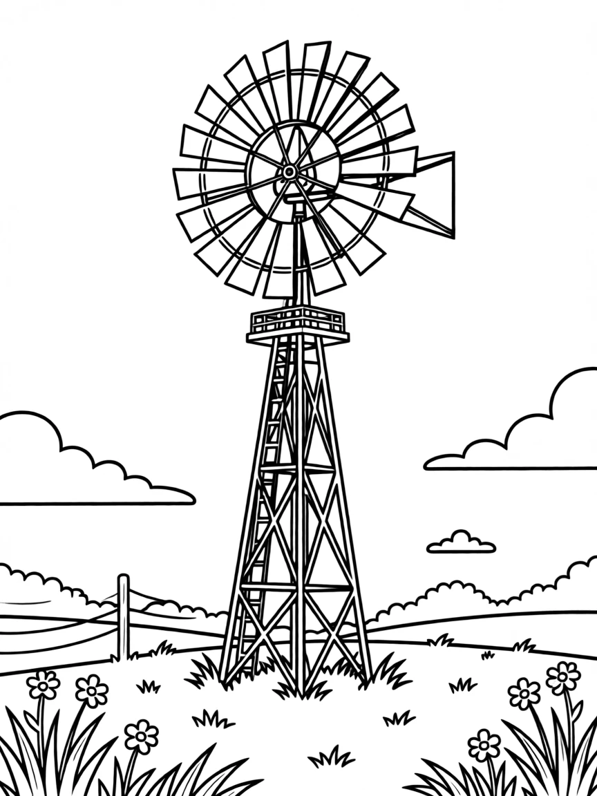 (Kansas) Windmill turning in prairie wind