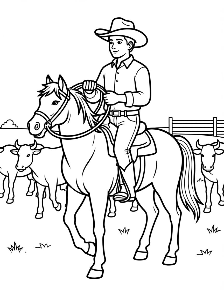 (Kansas) Cowboy on horseback herding cattle
