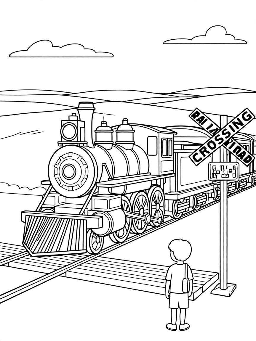 (Kansas) Steam locomotive crossing Kansas plains