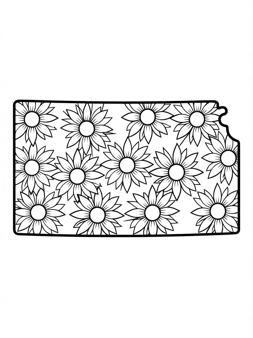 (Kansas) Kansas state outline filled with sunflowers