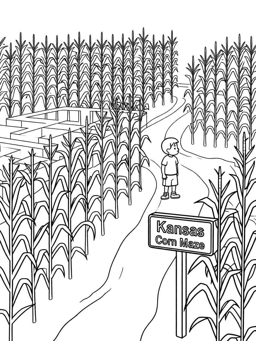 (Kansas) Corn maze with tall stalks