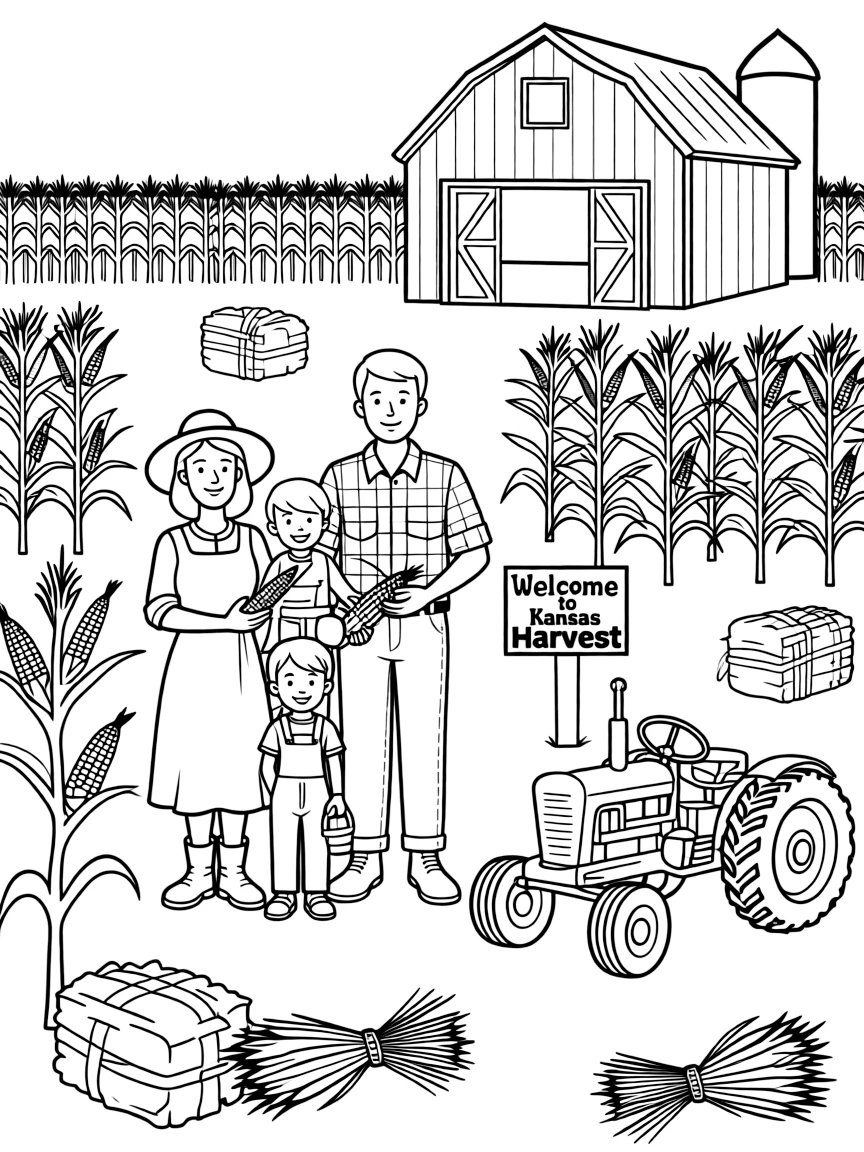 (Kansas) Kansas farm family at harvest time