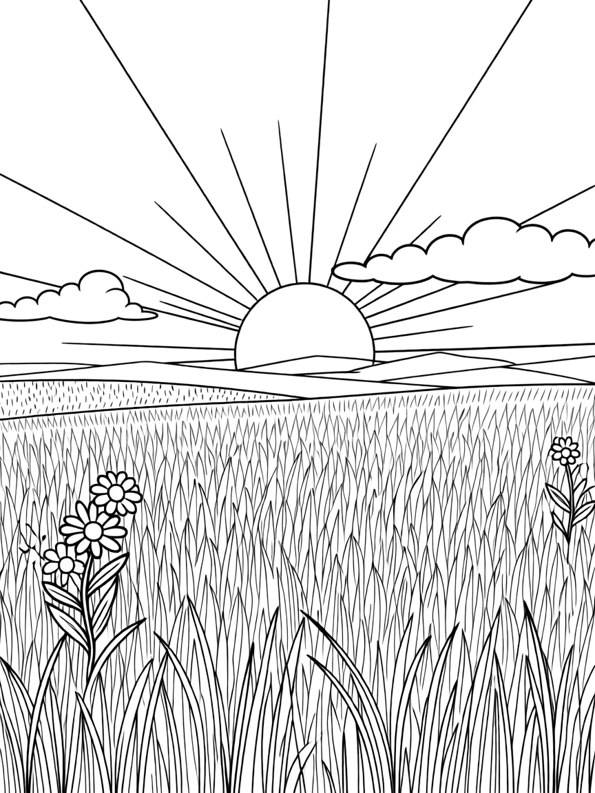 (Kansas) Prairie sunrise over endless grassland