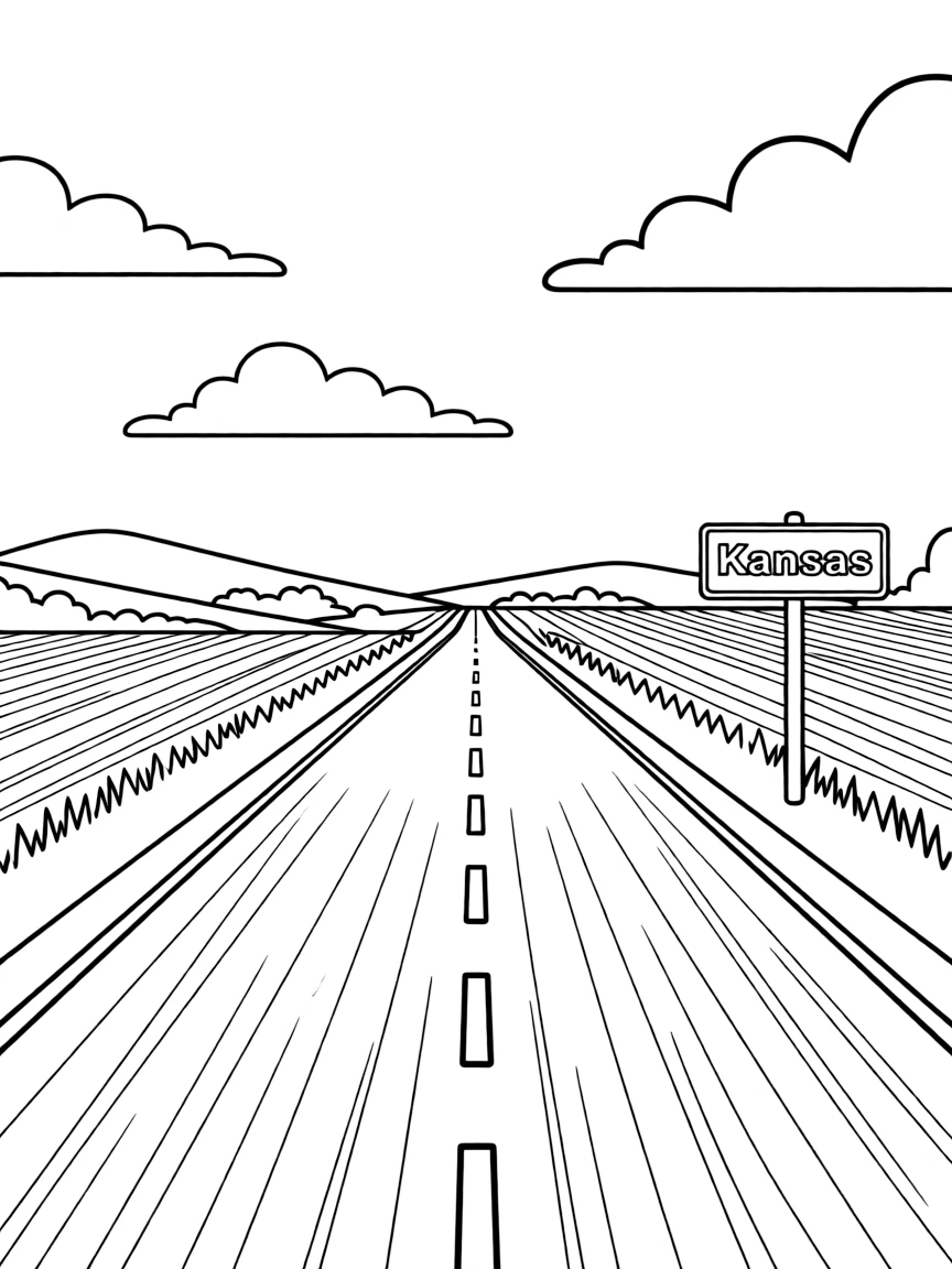 (Kansas) Kansas highway stretching to horizon