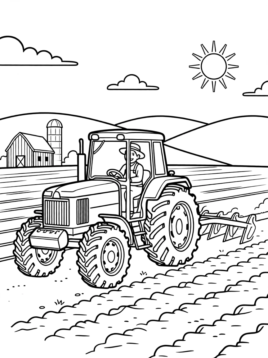(Kansas) Farm tractor pulling plow through field