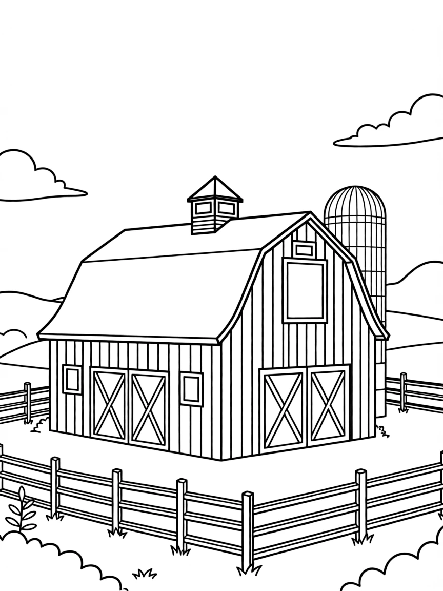 (Indiana) A barn with a red roof in Indiana farmland
