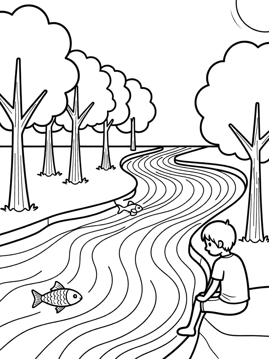 (Indiana) Wabash River with fish and trees