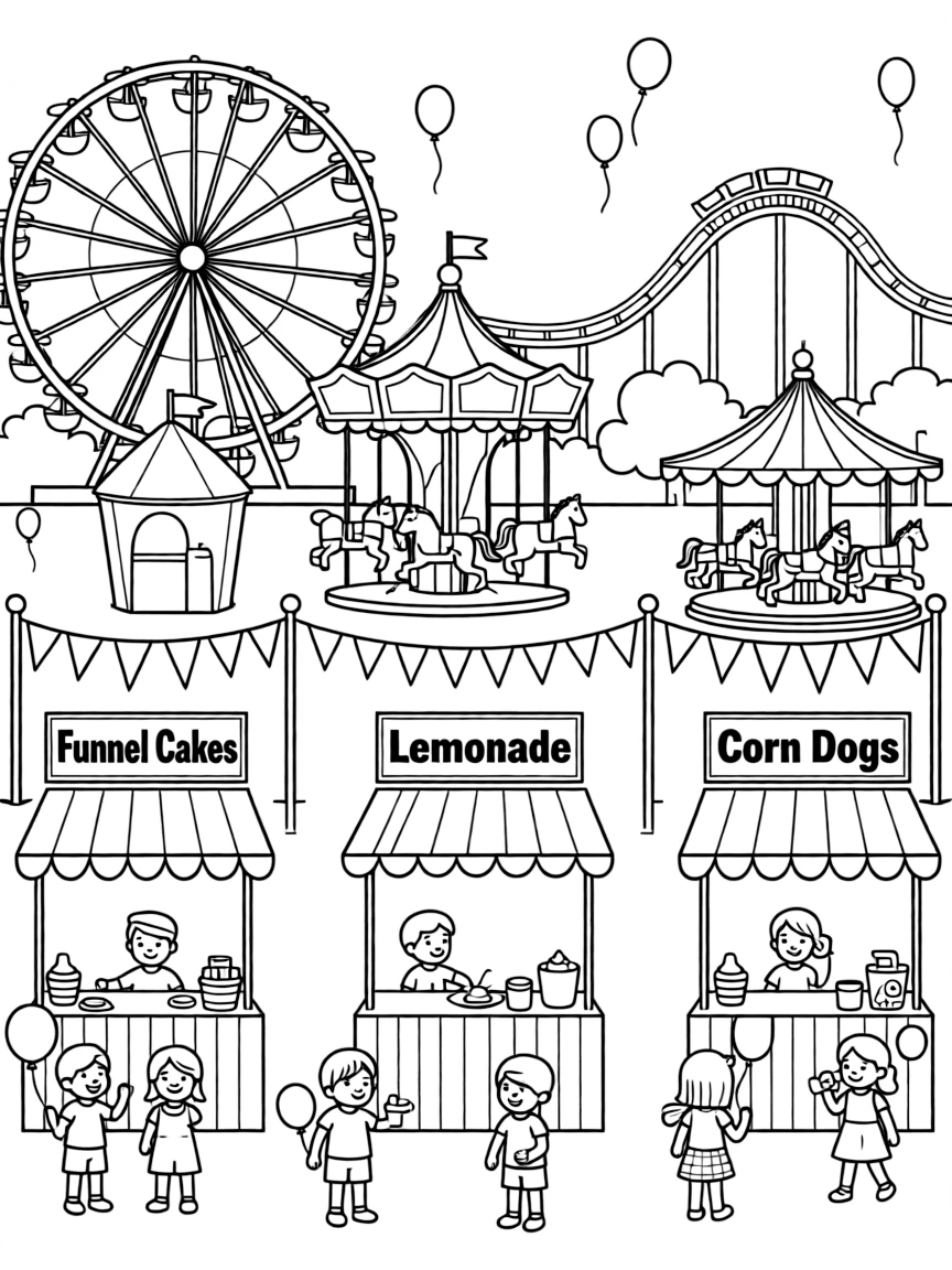 (Indiana) A country fair in Indiana with rides and food stalls
