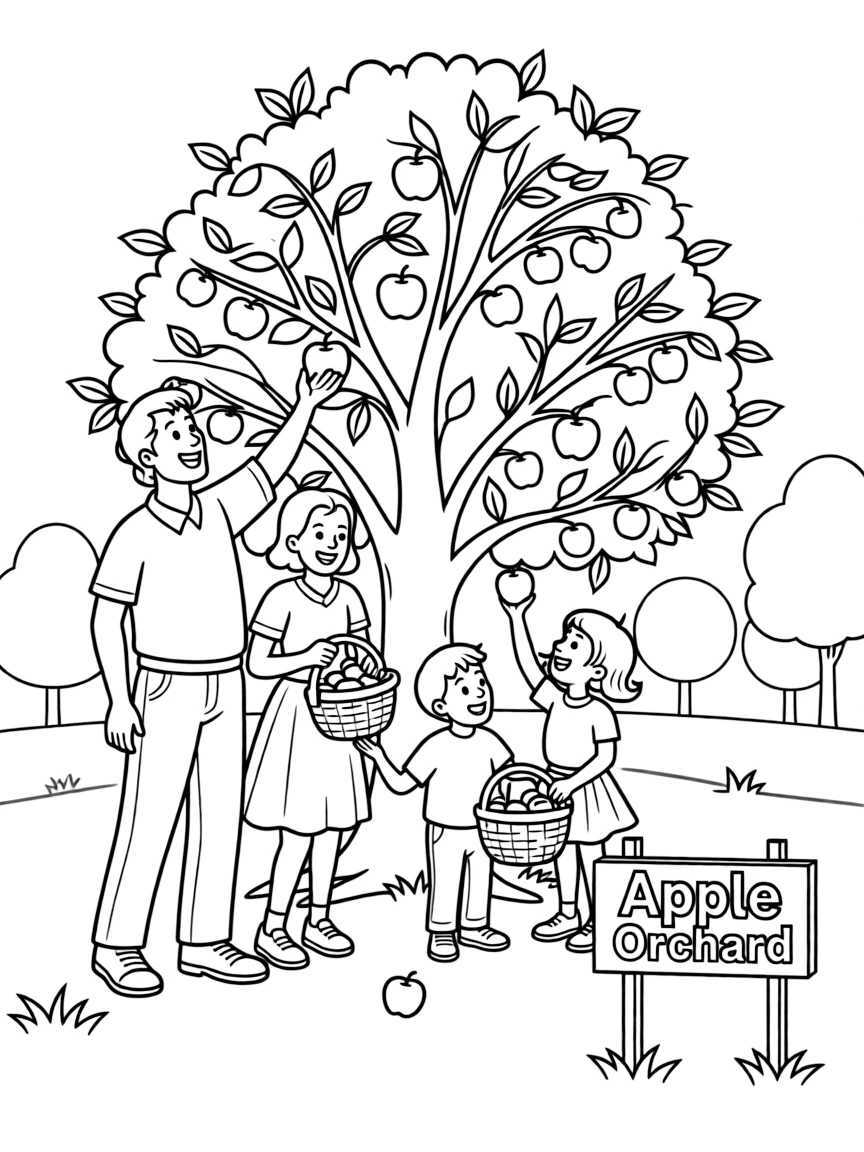 (Indiana) A family picking apples at an orchard