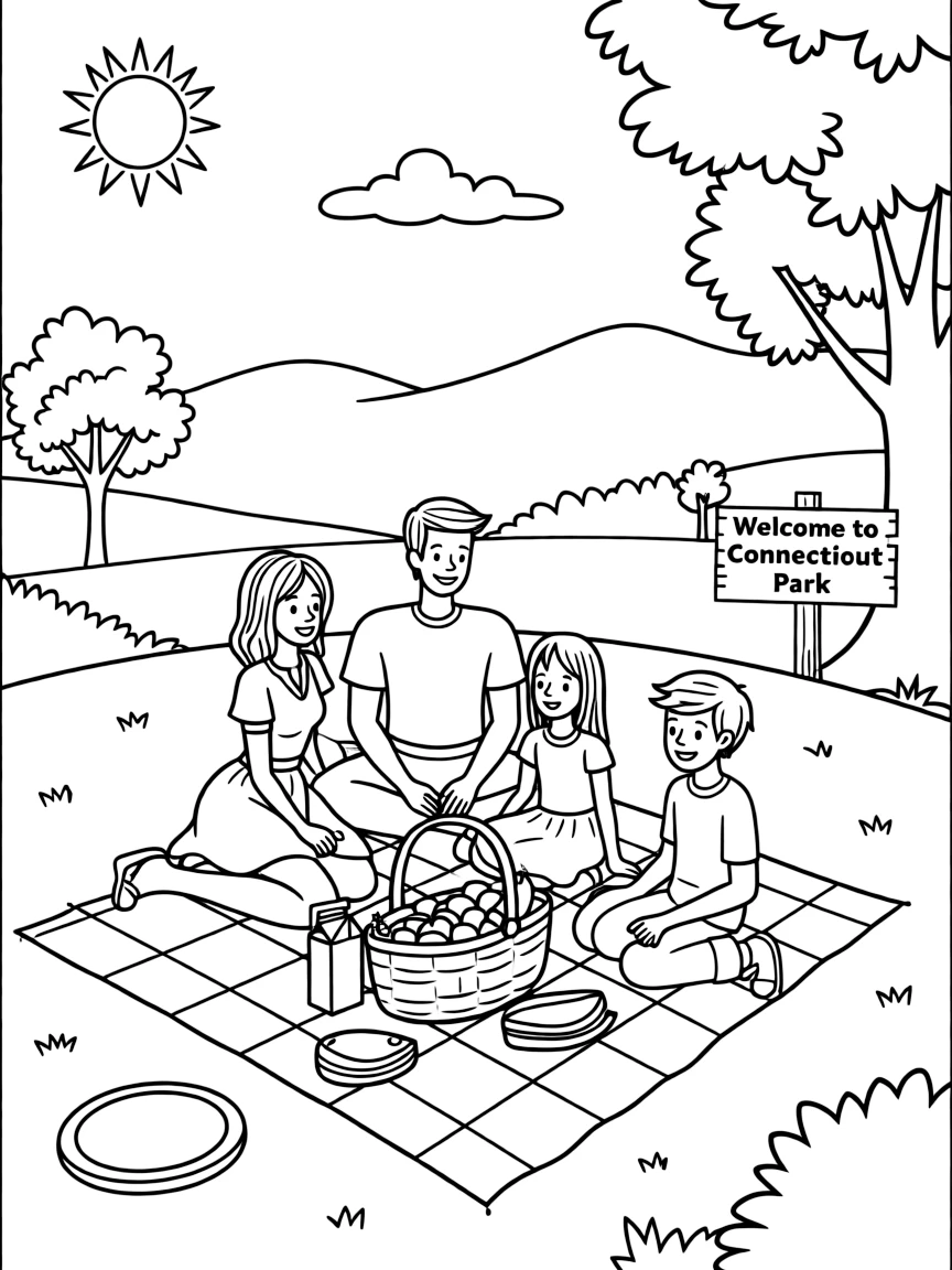 (Connecticut) A family enjoying a picnic at a Connecticut park