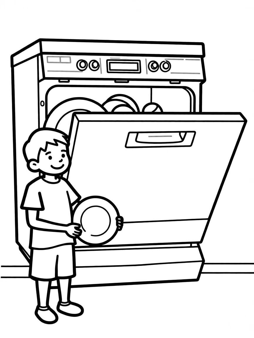 line drawing of a dish washer
