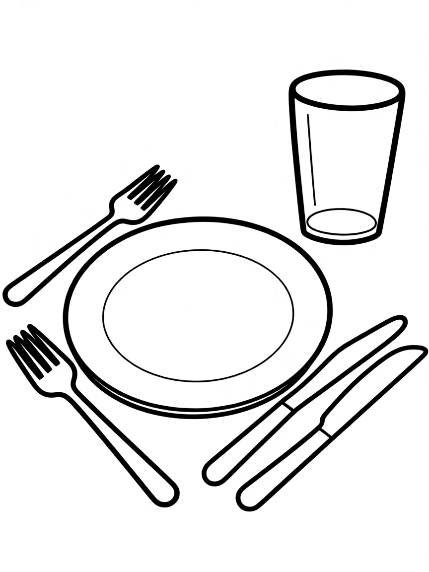 line drawing of a set of diningware