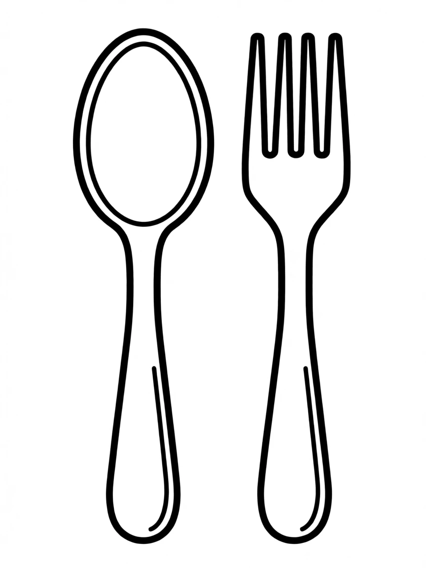 line drawing of spoon and fork
