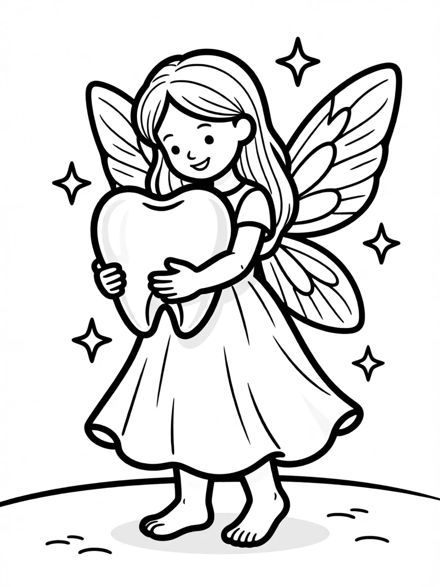 Tooth fairy carries a tooth secretly